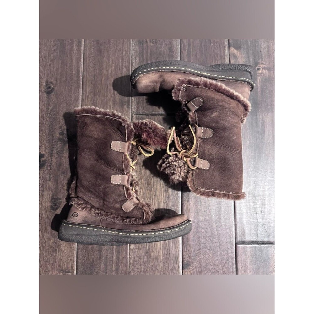 Born Nordic Winter Apres Ski Suede Shearling Lace Up Brown Boots Size 8/39